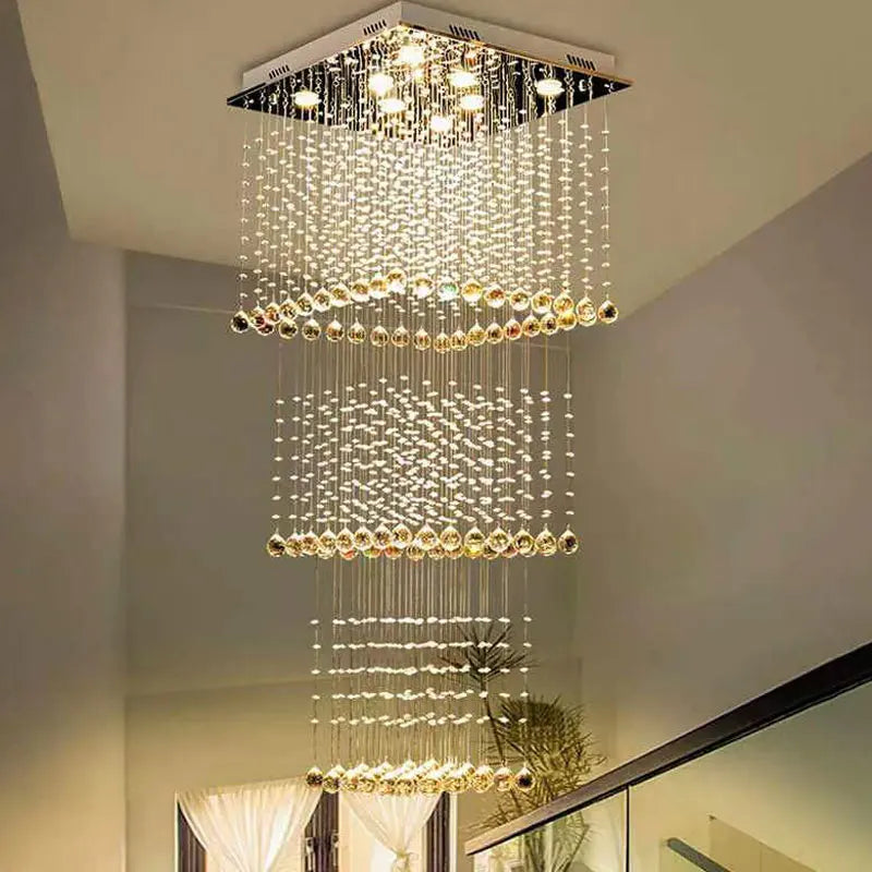 Duplex building, living room, large chandelier, square hotel villa, modern crystal hollow staircase, long chandelier - vue 3 sur 7