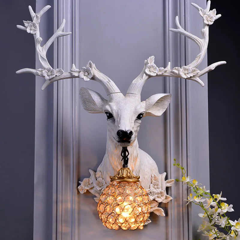 lampe de cerf vintage en résine avec abat-jour de luxe - vue 3 sur 6