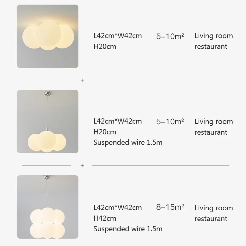 lustre nordique led nuage suspension 4/8 têtes bulles luminaires - vue 6 sur 9