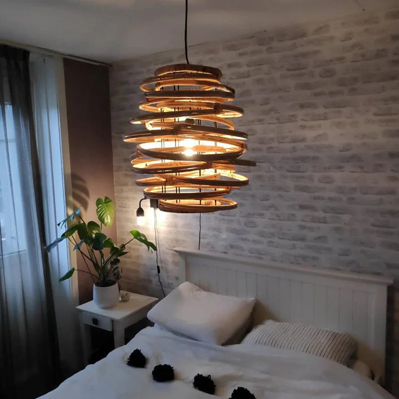 lustre en rotin style japonais vintage éclairage intérieur en bambou