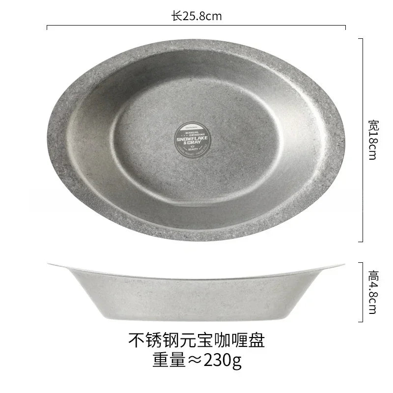 Assiette plate vintage acier inoxydable style industriel camping