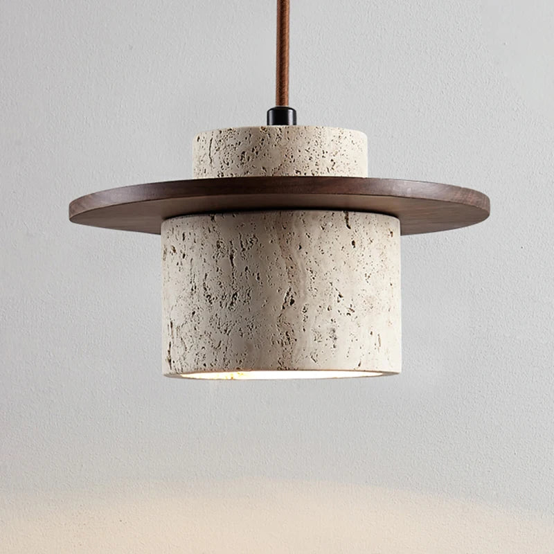 Pendelleuchte aus Stein und Holz mit verstellbarem Kabel - vue 5 sur 8
