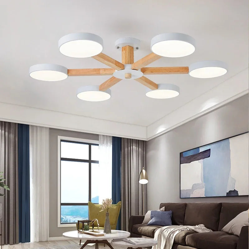 Modern Wooden Ceiling Light For Living Room 3/6/8 Lights Indoor Led Lights Luminaire Suspension Decoration Bedroom Hanglamp - vue 5 sur 15