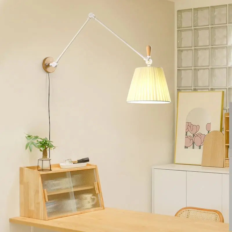 Nordic Shiftable Rocker Arm Wall Lamps Fabric Lampshade Dining Table Wall Light for Bedside Study Reading Lighting ON/OFF Switch - vue 2 sur 14