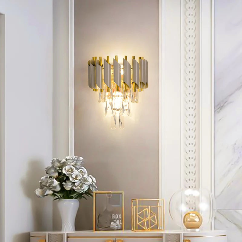 applique murale led moderne en cristal doré à intensité variable - vue 4 sur 18