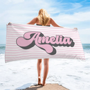 Serviette de plage rayée rétro personnalisée hippie