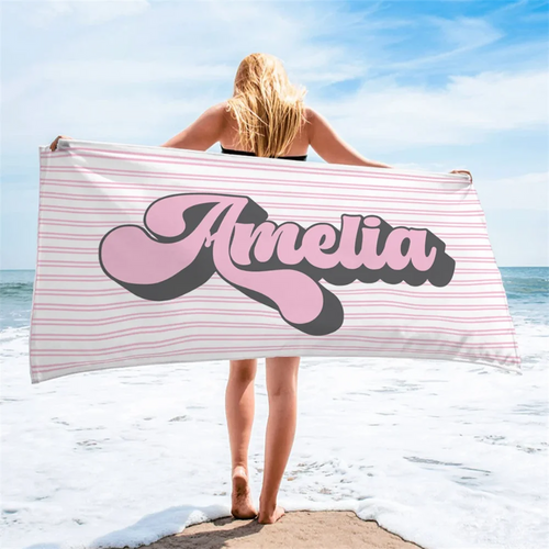 Serviette de plage rayée rétro personnalisée hippie - vue 4 sur 5