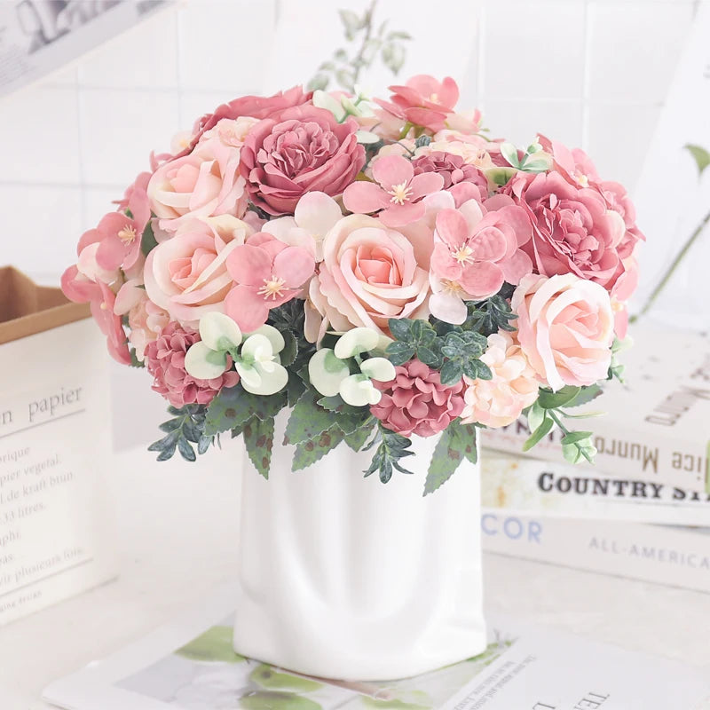 fleurs artificielles soie pivoine hortensia décoration mariage bouquet - vue 4 sur 40