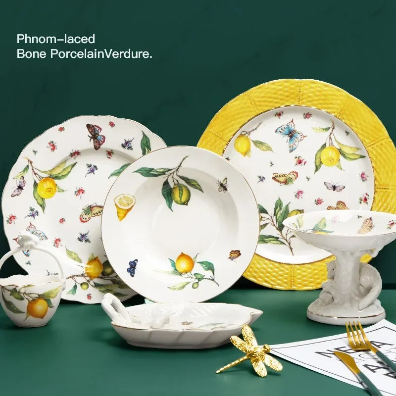 Assiette céramique style européen motif citron élégante - vue 2 sur 6