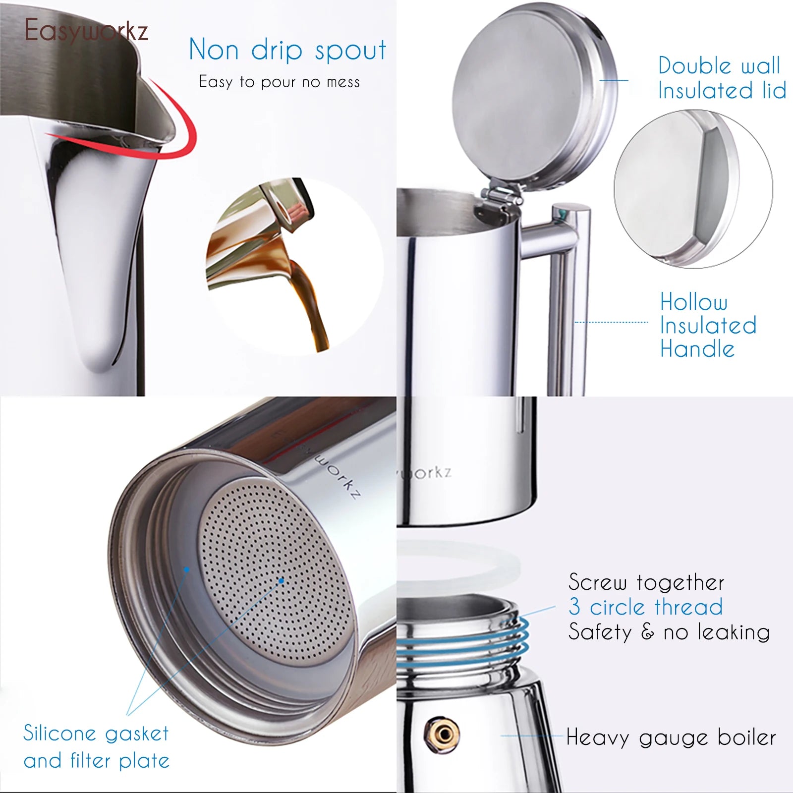 Cafetière italienne induction acier inoxydable easyworkz diego - vue 6 sur 7