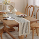 Chemin de table bohème coton lin beige pompons
