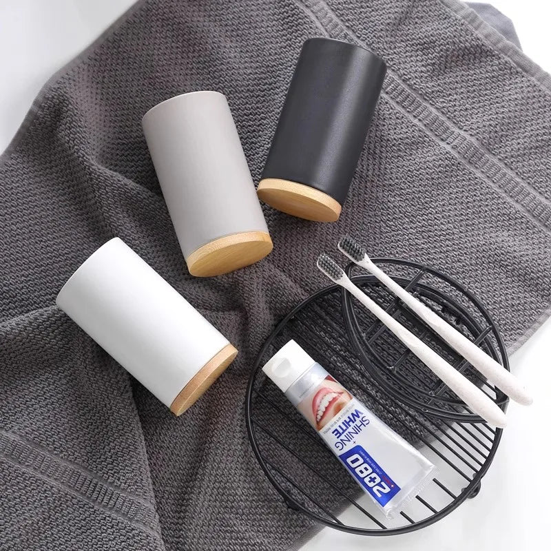 porte-brosse à dents en céramique style nordique avec base en bois - vue 4 sur 22