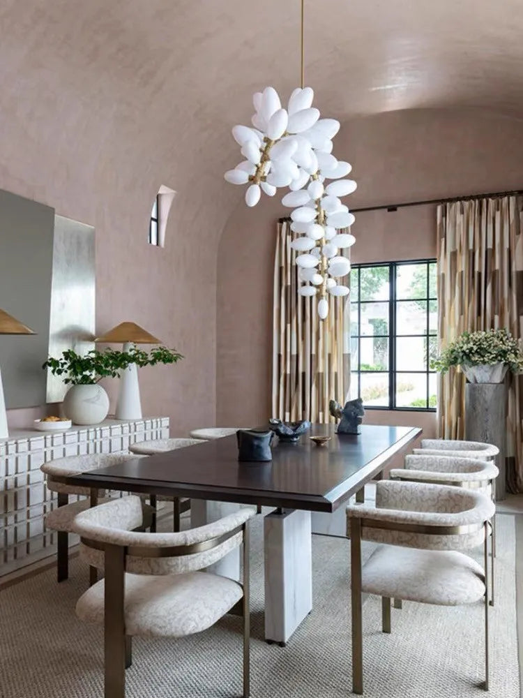 Modern Luxury  White Glass Grape Shaped Duplex Villa Chandelier, Living Room, Dining Room, Hotel Circular Decorative Chandelier - vue 5 sur 15