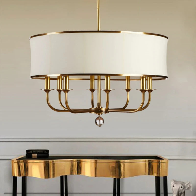 lustre en cuivre style américain avec abat-jour en tissu créatif simple - vue 3 sur 10
