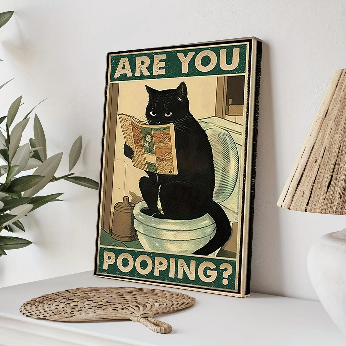 citation humoristique chat noir lisant journal dans les toilettes décor amusant - vue 3 sur 5