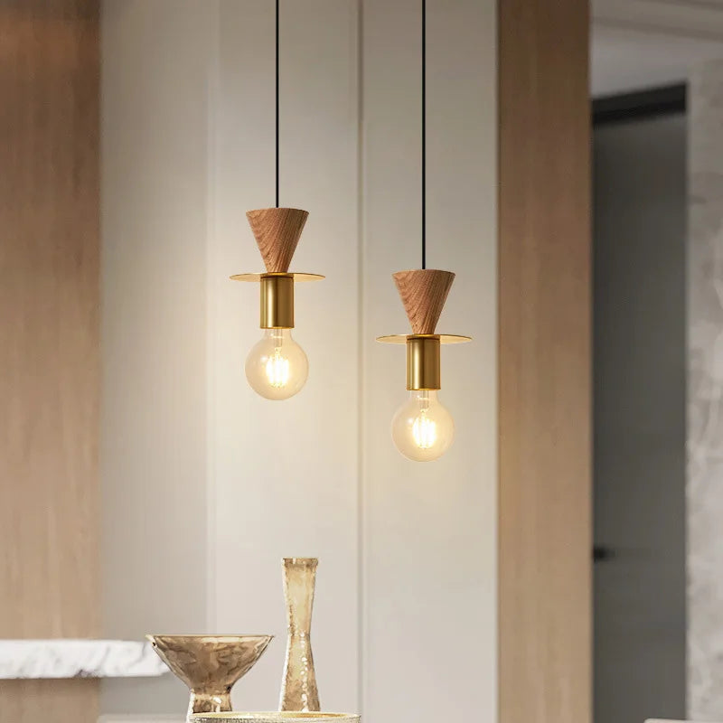 lampe suspendue moderne en bois pour bar - vue 2 sur 14
