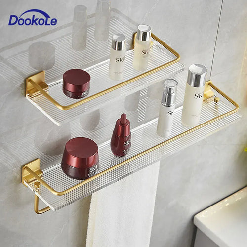 DOOKOLE Bathroom Floating Shelves Gold, Wall Mounted Storage Shelves with Towel Bar for Bathroom, Kitchen, Bedroom - vue 2 sur 11