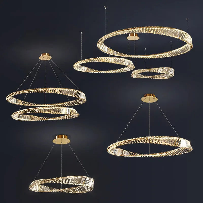 LustreSalon moderne Led K9 Dimmable de luxe or anneau irrégulier cristal - vue 7 sur 17