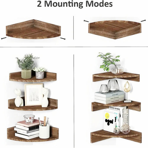 étagères éventail d'angle en bois pour rangement décoratif