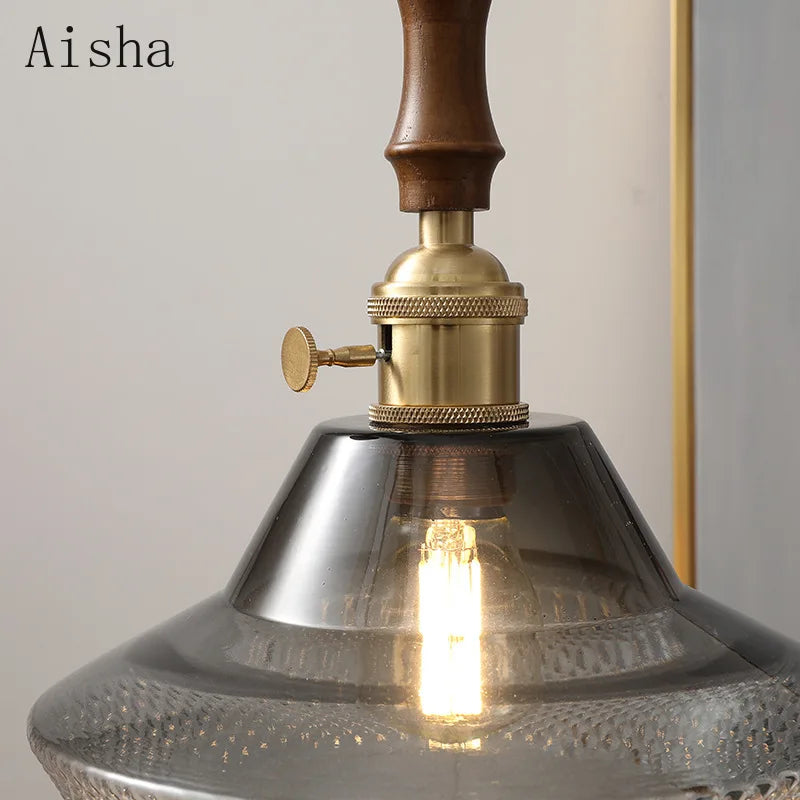 suspension en noyer et verre pour intérieur moderne - vue 5 sur 8