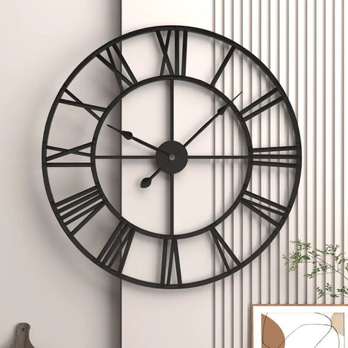 horloge murale moderne rétro en métal avec chiffres romains silencieuse - vue 3 sur 8