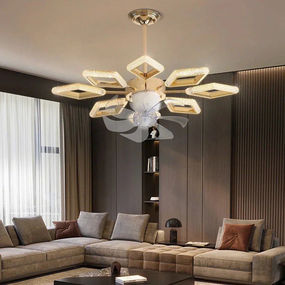 ventilateur de plafond led cristal artpad avec télécommande dimmable - vue 4 sur 8