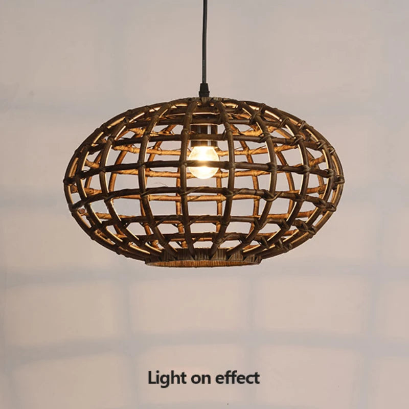 suspension en rotin design circulaire pour éclairage intérieur - vue 5 sur 7