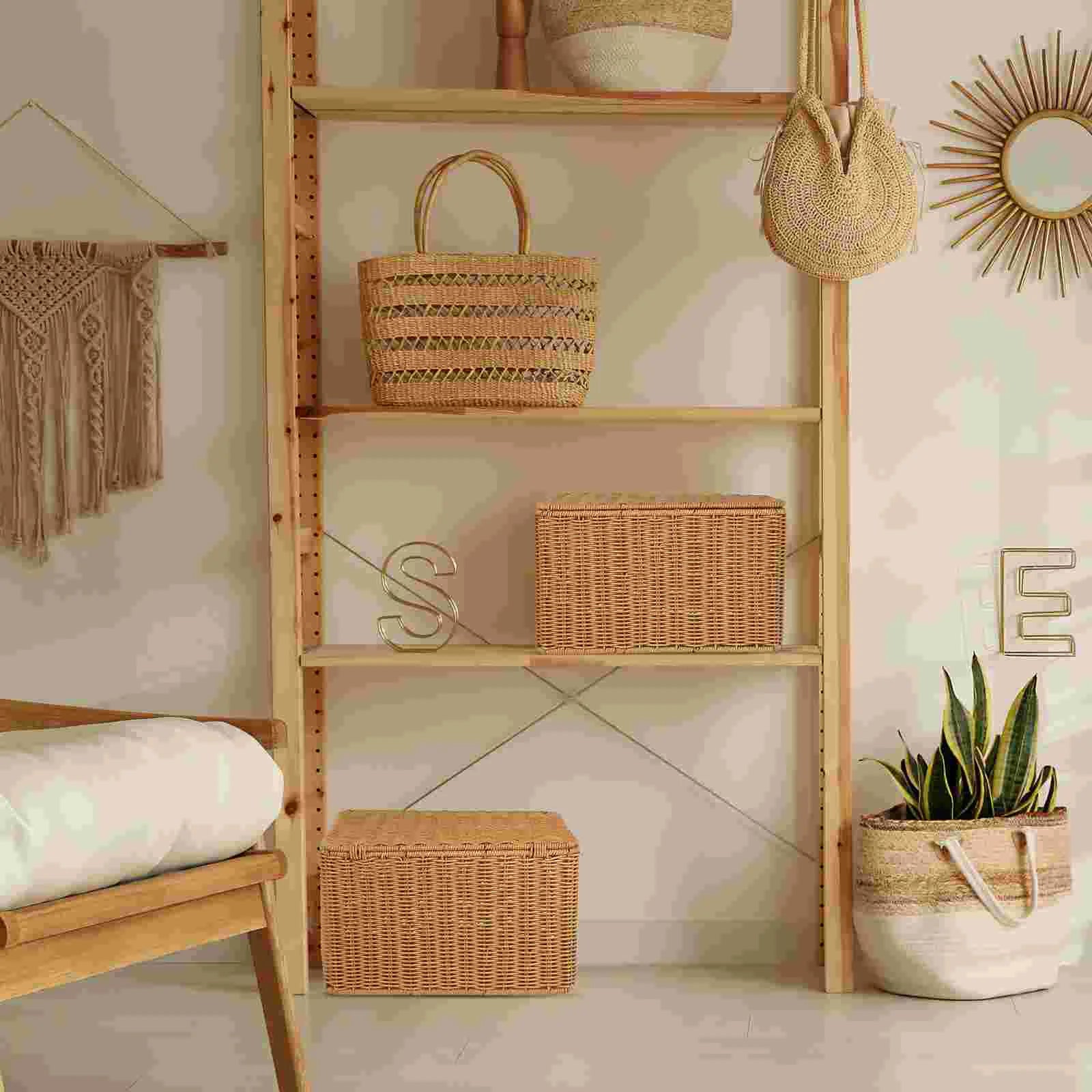 panier de rangement en rotin synthétique avec couvercle - vue 5 sur 7