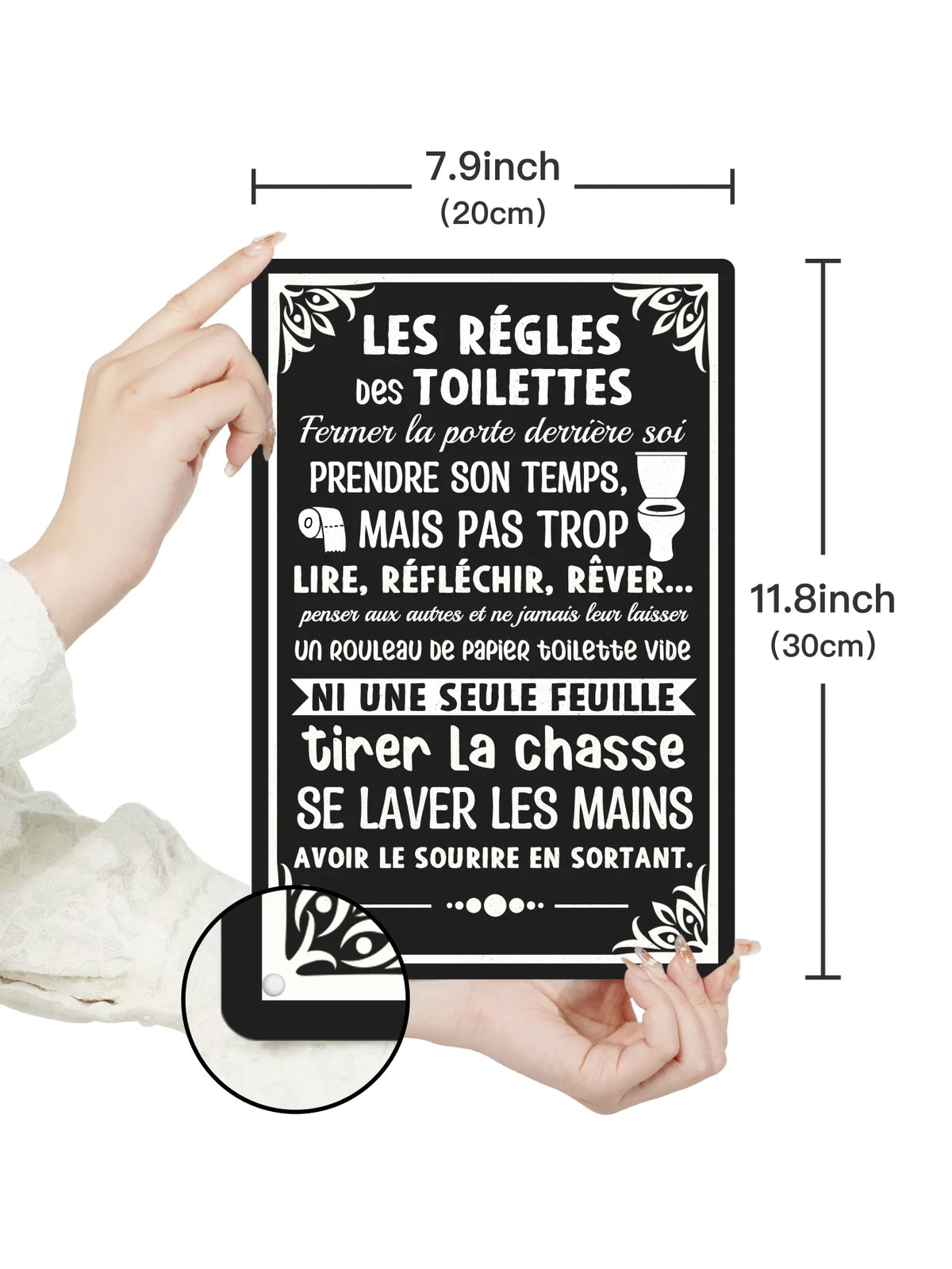Putuo Decor 1pc French Vintage Tin Sign, Les Regles Des Toilettes, Wall Art Decor for Home Toilet Washroom Bathroom Loo Wc