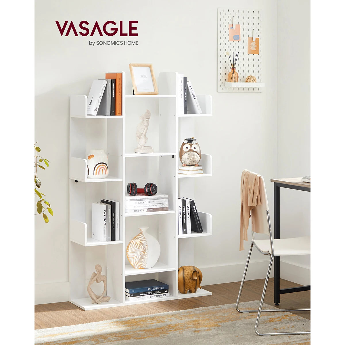 VASAGLE Bookshelf, Tree-Shaped Bookcase with 13 Storage Shelves, 86 x 25 x 140 cm, with Rounded Corners