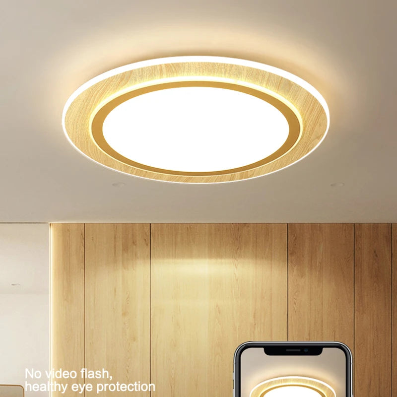 lampes de plafond led ultra-minces en bois style japonais - vue 5 sur 9