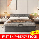Upholstered Bed, Double Bed, Velvet Fabric, with Bed Box, Slatted Frame and Storage Space, Grey, 180 x 200 cm