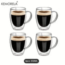 Lot tasses café double paroi verre anse 350ml
