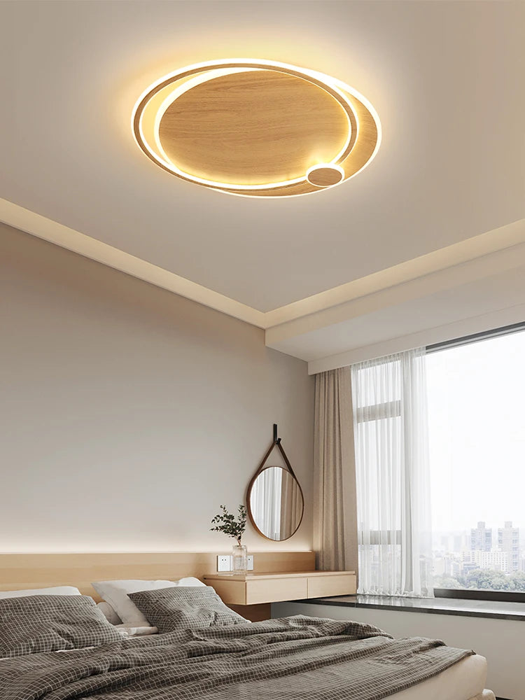 lustre moderne en bois avec éclairage intelligent circulaire - vue 4 sur 9