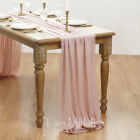 Chemin de table gaze coton rétro beige mariage