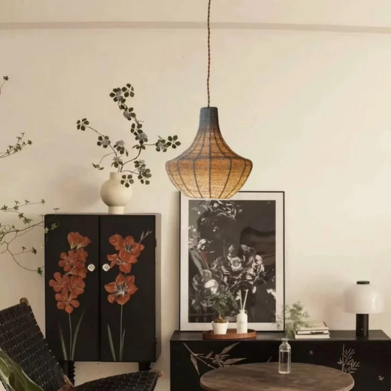 lustre en corde de chanvre tissé à la main style wabi sabi - vue 5 sur 10
