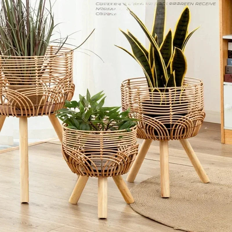 support de fleurs en rotin tissage nordique pratique et esthétique - vue 2 sur 9