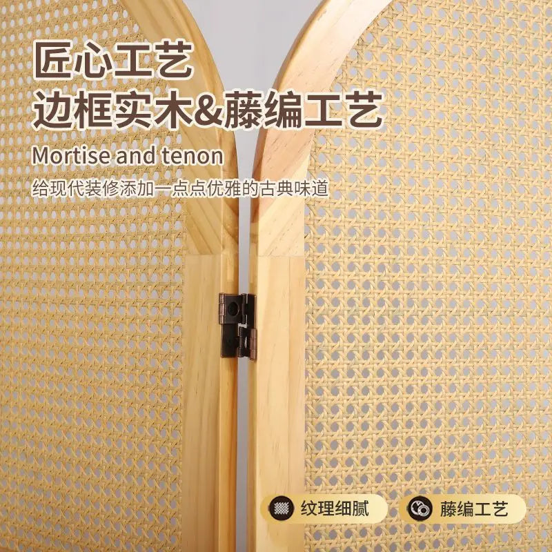 paravent en rotin pliable de style japonais mobile - vue 5 sur 13
