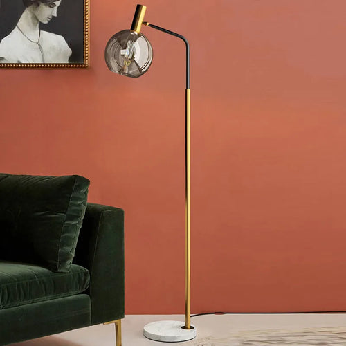 Elegante Stehleuchte in Gold und Schwarz aus Metall und Glas - vue 4 sur 9
