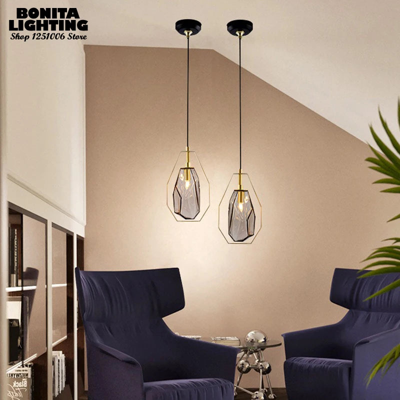 Kristall-Pendelleuchte mit Metallring nordisches Design elegant - vue 5 sur 8