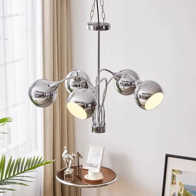 lustre nordique en chrome avec lampes à globe décoratives - vue 5 sur 14