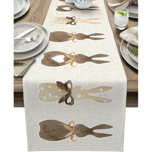 Chemin de table lin motifs lapin coeur paques - vue 2 sur 7