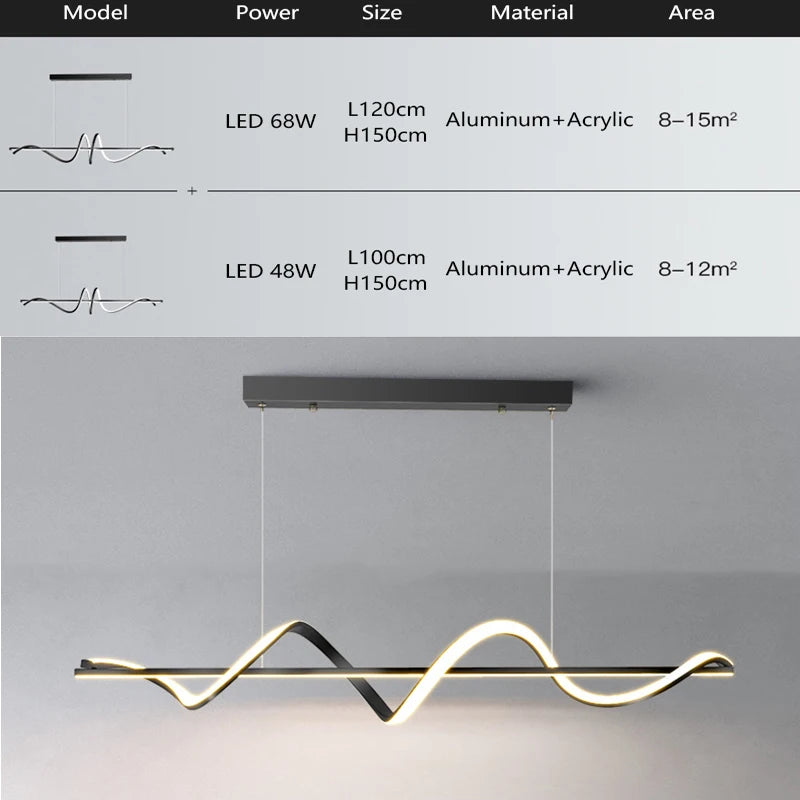 Suspension LED moderne lumières lustre or vague Lampadario lampe ECG salle à manger chambre salon cuisine suspension suspension - vue 4 sur 10
