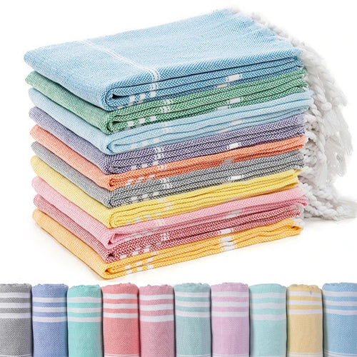 serviette de plage turque coton franges sechage rapide - vue 5 sur 7
