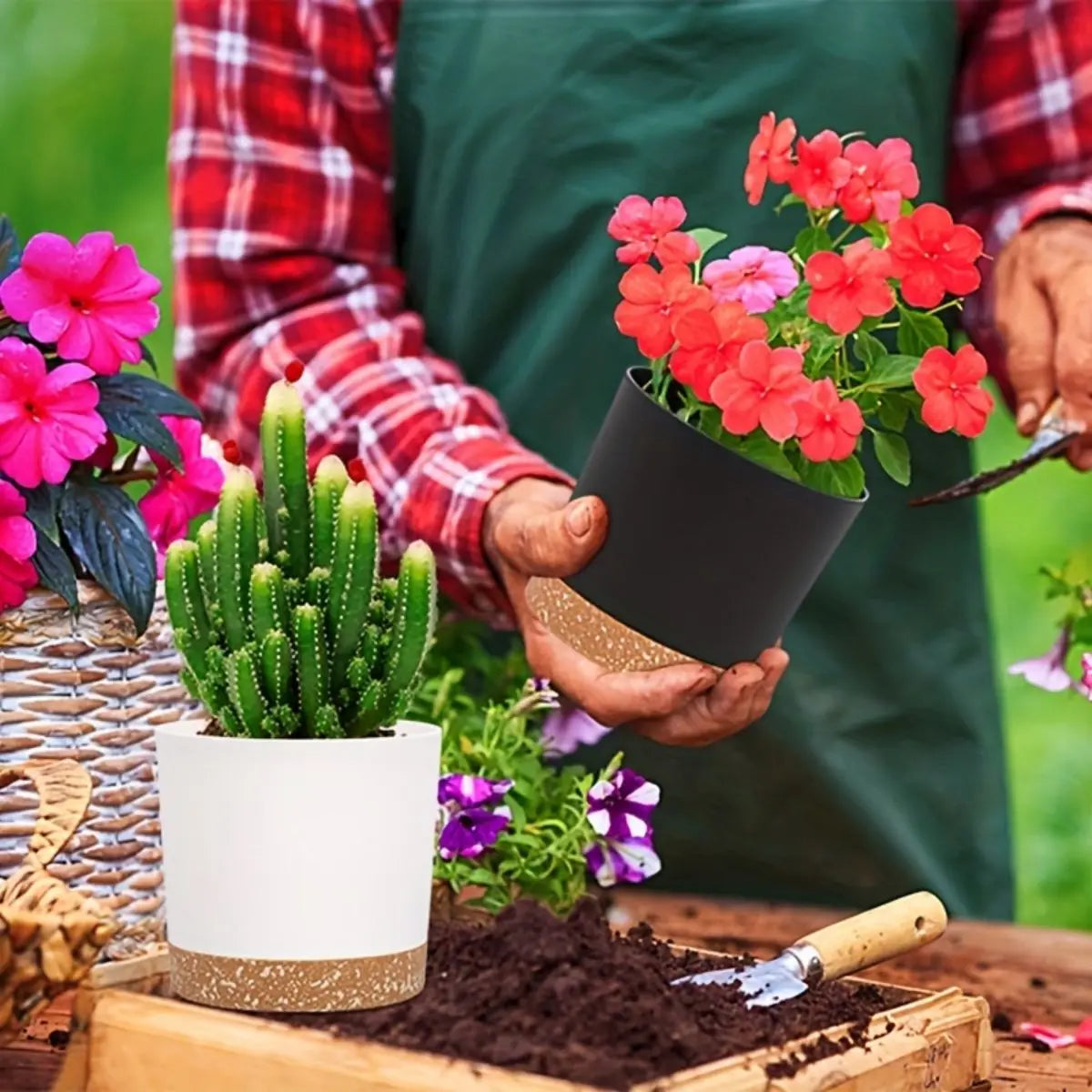 lot de 4 pots de fleurs ronds avec fond amovible et respirant - vue 8 sur 11