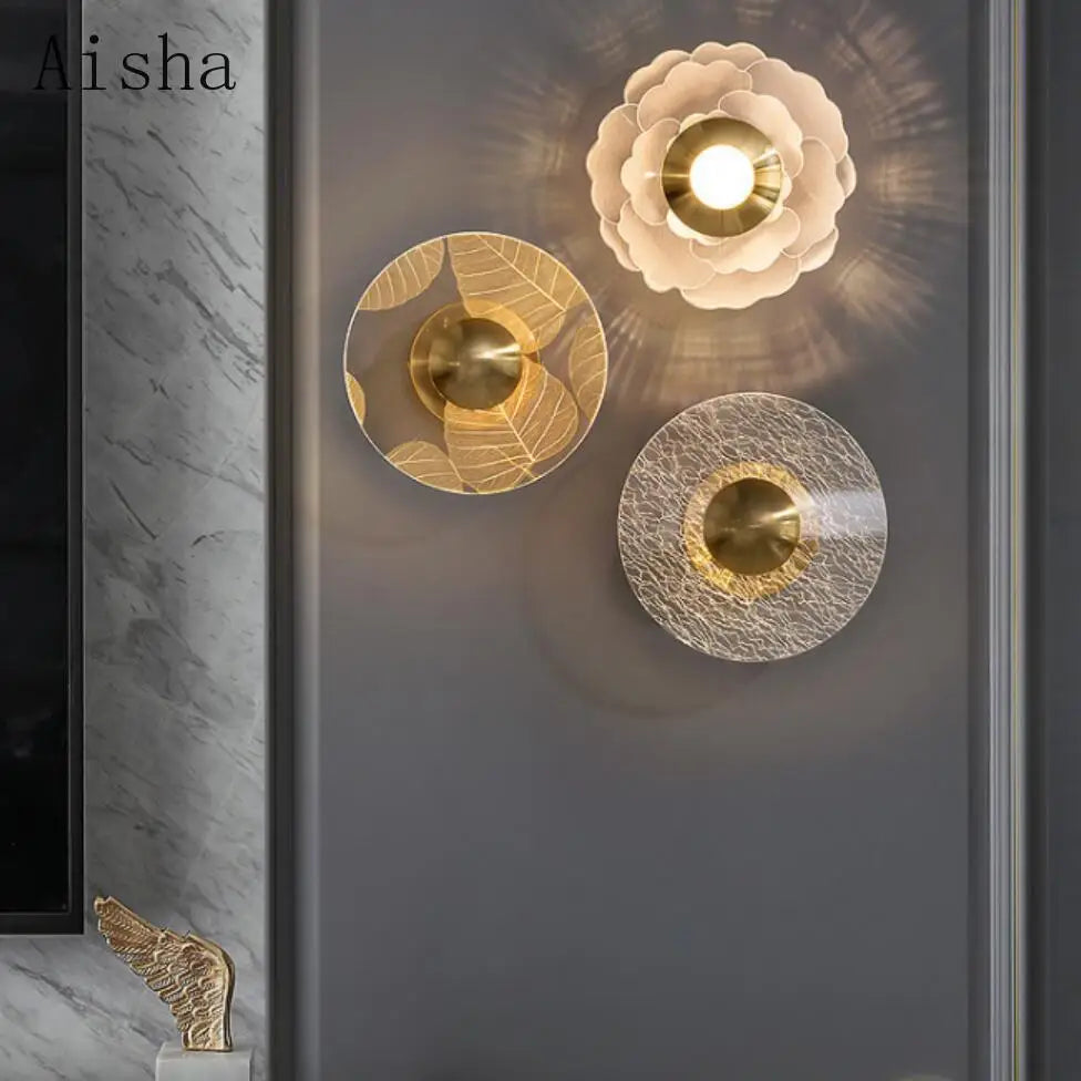applique murale led en forme de fleur décorative en métal doré - vue 2 sur 9