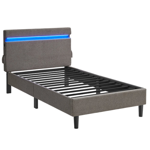 VASAGLE Metal Single Bed, 90 x 190 cm, Bed Frame, with Headboard, LED Lighting, USB and Type-C Port, Modern Style - vue 5 sur 7