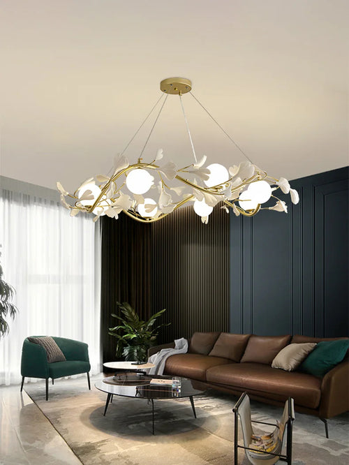 Kronleuchter mit Ginkgoblättern und dekorativer LED-Beleuchtung im modernen Design - vue 4 sur 8