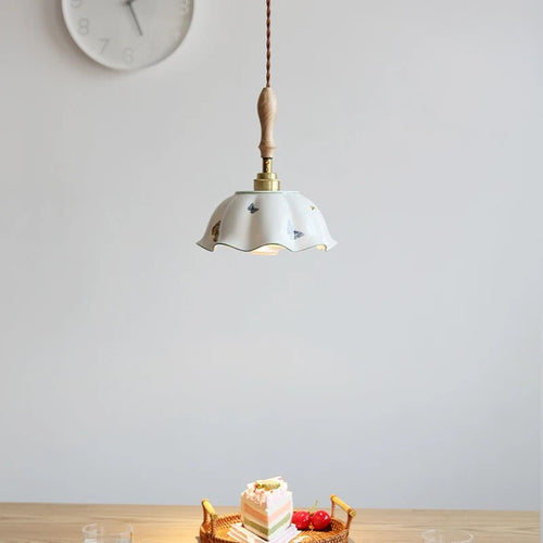 Design-Pendelleuchte LED Schmetterling Keramik und Holz - vue 5 sur 30