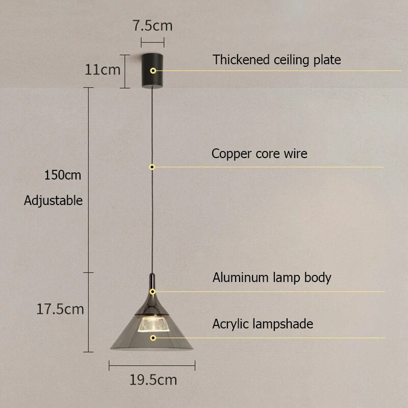 Suspension conique design en verre à LED - vue 4 sur 10